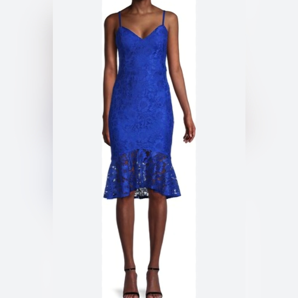 Guess Womens Size 10 Royal Blue Floral Lace Trumpet Dress